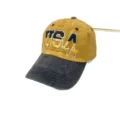 Detailed macro shot of the premium 3D USA embroidery on a yellow and grey baseball cap. - 55-60cm / Yellow Grey Color Block