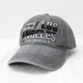 Lässige Vintage-Baseballkappe aus grau gewaschenem Denim mit Los Angeles-Stickerei - Distressed Baseballkappe / Light Gray (Style ANG)