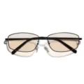 Y2K style futuristic black metal frame sunglasses with light brown rectangular lenses - C6 Black Frame / Light Tea Lenses