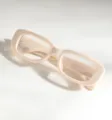 Detailed view of vintage beige small square frame glasses with model numbers on temple - Beige