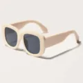 Retro vintage square sunglasses with thick cream-colored frame and dark gray lenses - Retro Square Style (95004) / Beige Frame Grey Lens