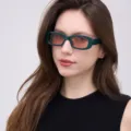 Retro dark green square sunglasses with orange tinted lenses for men and women - Retro Square Style (95004) / Dark Green
