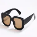 Retro oversized square sunglasses with a thick black frame and tan lenses for fashion - Retro Square Style (95004) / Black Frame Tea Lens