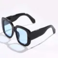 Vintage oversized square sunglasses with thick black frame and light blue tinted lenses - Retro Square Style (95004) / Black Frame Blue Lens