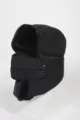 Vista lateral detallada de un gorro ruso negro forrado de vellón con máscara. - Orejeras Con Máscara / Talla única / Negro (Estilo Bufanda)
