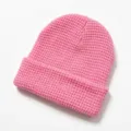 Warme rosa Beanie-Mütze mit Waffelstrick aus dickem Wollmaterial für den Winterurlaub - L / Rosa