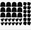 Schwarzes Winter-Set mit 12 Strickmützen, Touchscreen-Handschuhen und Halstüchern - Verstellbar / Strickmütze + Fleece-Halswärmer + Strickhandschuhe / Schwarz