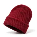 Warme burgunderrote Strickmütze mit Ananasmuster für den Winter, dicke Beanie-Mütze - L / Weinrot