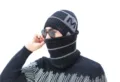 Men's knitted winter beanie hat and neck warmer set with M logo and warm fleece lining - Hat + Neck Warmer / Black (M Label)