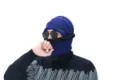 Premium men's dark blue knitted beanie hat and neck warmer set with warm fleece lining - Hat + Neck Warmer / Navy Blue (JEANS Mark)