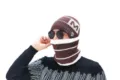 Men's brown knit beanie and neck gaiter set with M-pattern fleece lining - Hat + Neck Warmer / Coffee (M Mark)