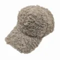 Close-up view of fuzzy lamb wool baseball cap in brownish-grey color showing thick texture. - Adult (55-60cm) / Solid Grey