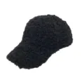 Close-up of black fuzzy sherpa baseball cap for women showing warm fleece texture. - Adult (55-60cm) / Black