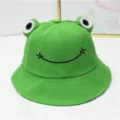 Niedlicher grüner Frosch Anglerhut mit großen Augen und gesticktem Lächeln für Kinder - Erwachsenengröße (56-58cm) / Grün