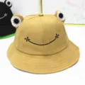 Süßer gelber Frosch-Fischerhut mit großen Augen und Stickerei für Sonnenschutz. - Khaki