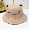 Süßer Frosch Anglerhut für Kinder mit lustigen Augen und Stickerei, beigefarbenes Design. - Erwachsenengröße (56-58cm) / Rosa