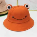 Niedlicher oranger Frosch-Anglerhut mit großen Augen und Stickerei für Kinder und Damen - Erwachsenengröße (56-58cm) / Orangerot