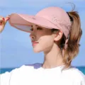 Modischer rosa UV-Schutz-Sonnenschirmhut für Damen mit breiter Krempe und Stickerei - Einheitsgröße(Einstellbar) / Altrosa