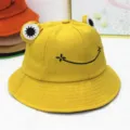Süßer gelber Frosch-Anglerhut mit 3D-Augen und gesticktem Smiley-Dekorationsmuster - Gelb
