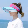 Damen verstellbarer Sonnenhut mit breiter Krempe für den Strand im Sommer Urlaub. - Gestreifter Stil (20-5) / Saphirblau