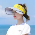 Modischer Damen Sonnenvisier-Hut mit breiter Krempe für den Strand in Gelb und Grau - Gestreifter Stil (20-5) / Gelb