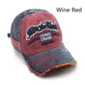 Distressed Baumwoll-Baseballkappe mit weinrotem und grauem Vintage-Wascheffekt. - Erwachsene (55-60cm) / 1969 Weinrot