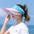 Rosa und blauer Damen-Sonnenschutz-Visierhut mit verstellbarer Krempe für den Strand - Gestreifter Stil (20-5) / Fuchsia