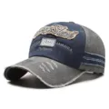 Vintage gewaschene Baumwolle Baseballkappe mit Distressed-Design und Patch-Stickerei - Erwachsene (55-60cm) / 1969 Grau