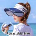 Modischer Damen-Sonnenschutz-Visierhut mit ausziehbarer Krempe für UV-Schutz im Freien - Weißes Band Blaue Krempe