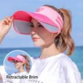 Modischer rosa Sonnenvisier-Hut für Damen mit ausziehbaren Seitenteilen für UV-Schutz - Rosa Band Rosenrote Krempe