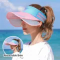 Blauer und rosa Damen-Sonnenschutzschirm mit ausziehbarer Krempe gegen UV - Blaues Band Rosa Krempe