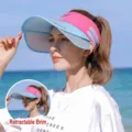 Rosa und blau Damen UV-Schutz Sonnenblende mit einem verstellbaren ausziehbaren Rand - Rosenrotes Band Himmelblaue Krempe