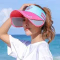 Damen Sonnenschutz Visier in Pink und Blau mit ausziehbaren Seitenpaneelen für UV - Himmelblaues Band Rosenrote Krempe