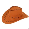 Klassischer brauner Western-Cowboyhut aus Wildlederimitat mit dekorativen Kreuzstichen - Orange