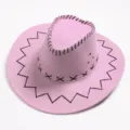 Cappello da cowboy western rosa in finta pelle scamosciata con cuciture - Rosa