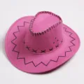Cappello da cowboy rosa stile scamosciato con cuciture nere e fori di ventilazione - Rosso rosa