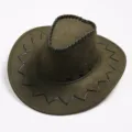 Classico cappello da cowboy western in finta pelle scamosciata marrone con cuciture nere - Verde militare