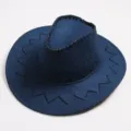 Cappello da cowboy western classico in finta pelle scamosciata blu scuro con cuciture - Blu Notte