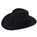 Cappello da cowboy western classico in finta pelle scamosciata nera con cuciture. - Nero