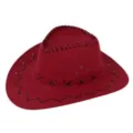 Cappello da cowboy western bordeaux in finta pelle scamosciata con cuciture decorative - Borgogna