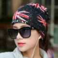 Multifunktionale Strickmütze mit UK-Flaggenmuster, als Kopfbedeckung oder Halswärmer - Verstellbar / Rot Beige
