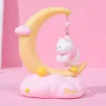 Creative pink and yellow crescent moon night light featuring a hanging white bear and stars - Star Lamp / Goodnight Bear B (Pink)