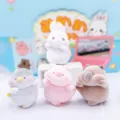 Close-up of four cute flocked animal figurines including rabbit, pig, and penguin for decor - Animal Set (BB3049) / Set of 4 / Multicolor