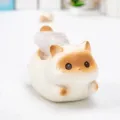 Adorable cream-colored cat resin figurine holding a raw pink crystal stone ornament - Rocking Siamese Cat (1244-1) / With White Crystal / Cream