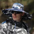 Wide brim camouflage sun hat for men, perfect for outdoor hiking and fishing adventures. - M (56-58cm) / Camo Blue