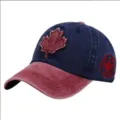 Vintage washed distressed baseball cap with red maple leaf patch and Canada embroidery - Maple Leaf Applique (55-60cm) / Navy + Wine Red Brim