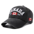 Vintage Distressed Baseballkappe in Schwarz mit Canada-Stickerei und Flaggen-Motiv - Kanada Baseballkappe (55-60cm) / Verwaschenes Schwarz