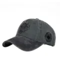 Washed distressed baseball cap with maple leaf patch in dark grey - Maple Leaf Applique (55-60cm) / Army Green + Dark Gray Brim
