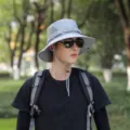 Light grey wide-brimmed sun hat for outdoor fishing and hiking with adjustable chin strap - M (56-58cm) / Mesh Light Gray
