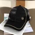 Stylish black silk cotton baseball cap with gold piping and metal M logo for women - Adjustable / Mercerized Black With M Label